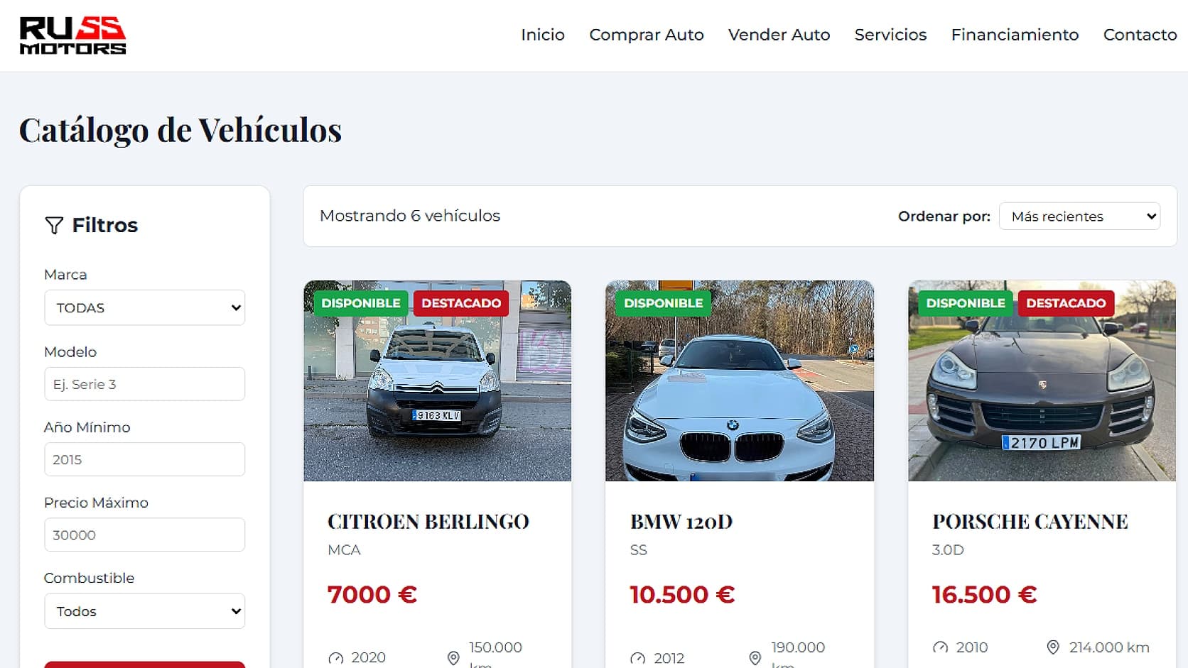 E-commerce de autos Russ Motors